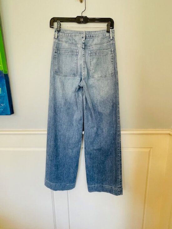 Ann Mashburn Wide Leg Jeans Coco Column Patch Pocket Stretch Denim 25 - Picture 8 of 11